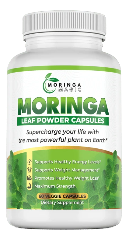 Moringa Magic leaf powder capsules bottle